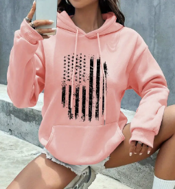 American Flag Print Kangaroo Pocket Hoodie