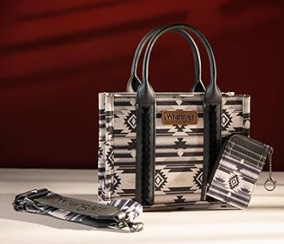 Wrangler Aztec Small Tote/Crossbody and Card Case Set 2Pc- Black WG2203-8120SW