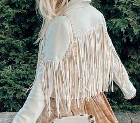 Faux Suede Lapel Fringe Western Style Jacket