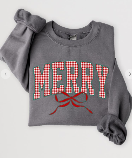 Plaid Merry Christmas Bow Graphic Sweatshirt