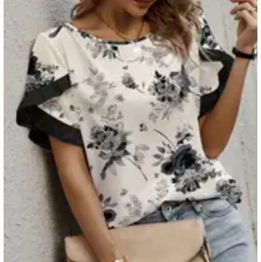 Floral Print Women's Blouse with Bell Sleeves
