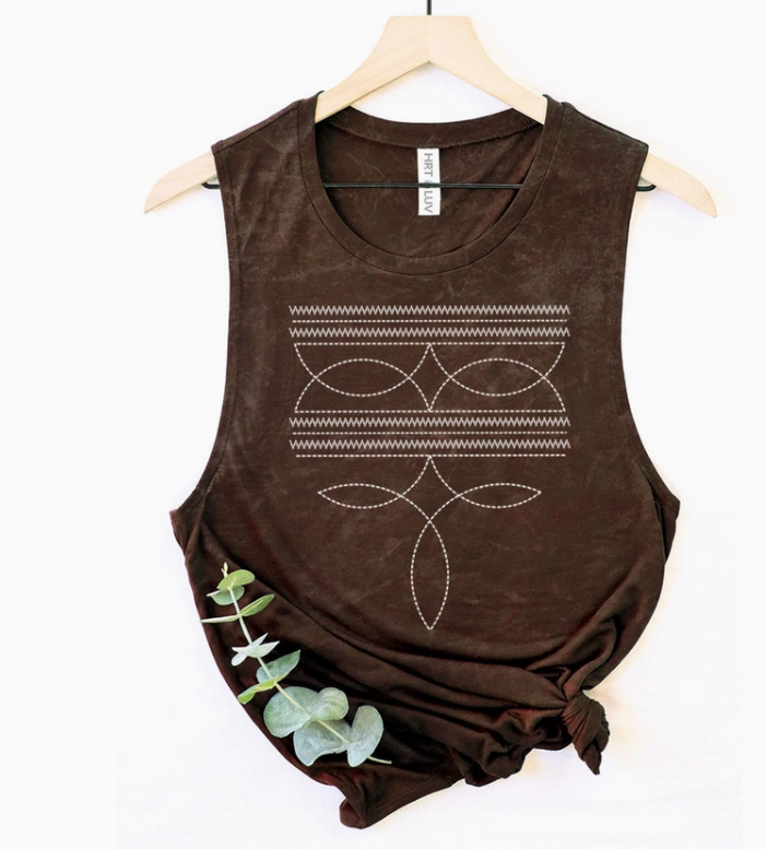 Cowboy Boots Toe Stitched Mineral Graphic Tank Top