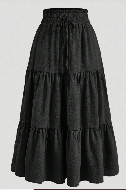 Solid Knot Front Ruffle Hem Skirt