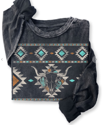 AZTEK COW SKULL MINERAL GRAPHIC LS