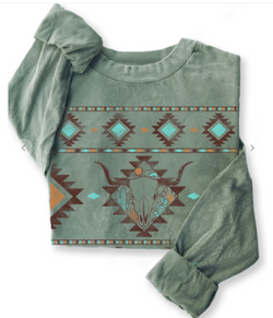 AZTEK COW SKULL MINERAL GRAPHIC LS