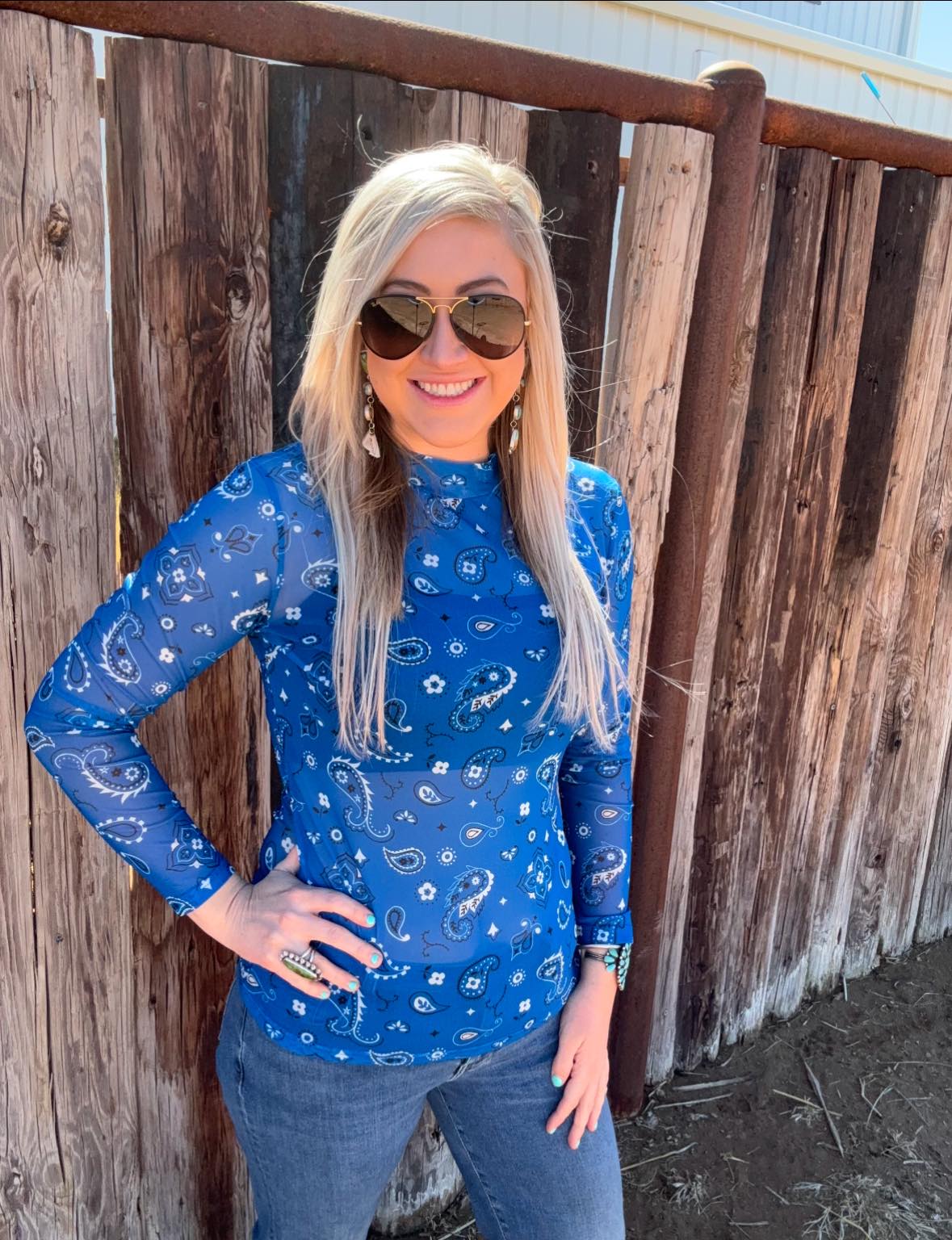 Bandana Babe Mesh Top Blue