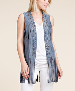 Open Lace Vest with Suede Detail