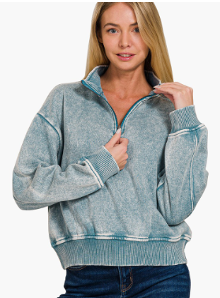 Acid Wash Fleece Half Zip Pullover