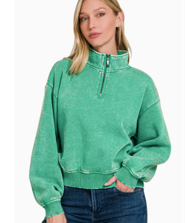 Acid Wash Fleece Half Zip Pullover
