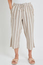 High Rise Linen Capri Pant With Frayed Pocket And Hem