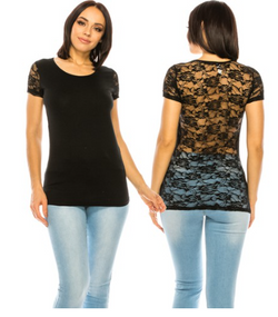 Women's Jersey Short Sleeve T-Shirt W/Floral Lace Back