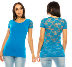 Women's Jersey Short Sleeve T-Shirt W/Floral Lace Back