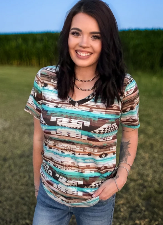Rustic Turquoise Aztec Top