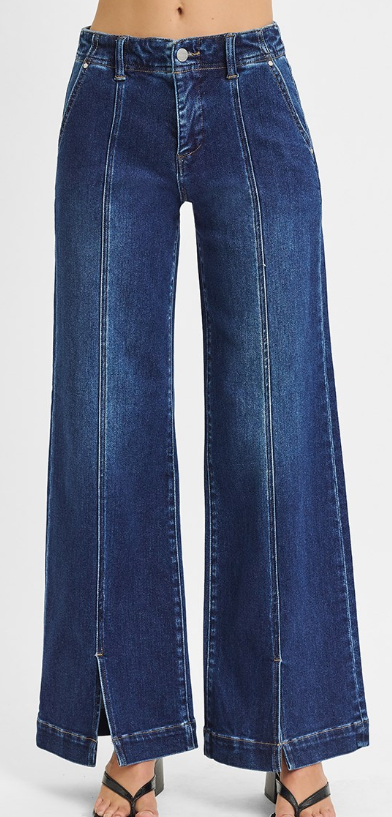 TUMMY CONTROL HIGH RISE WIDE LEG WITH FRONT SLIT JEANS Risen RDP5930