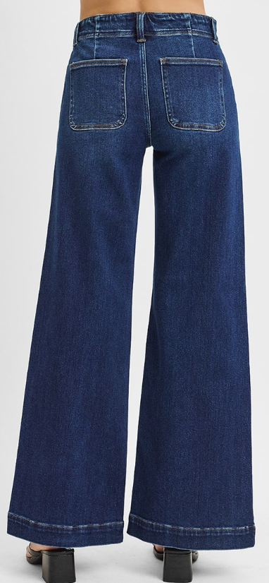 TUMMY CONTROL HIGH RISE WIDE LEG WITH FRONT SLIT JEANS Risen RDP5930