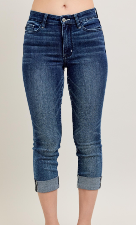 Judy Blue Dark Wash Cuffed Capri