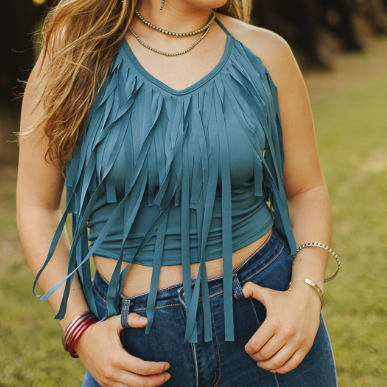 Double Tier Fringe Halter Top