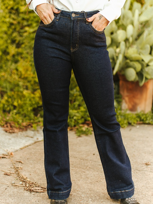 Dark Wash Mid Rise Trouser Jeans (31in Inseam)