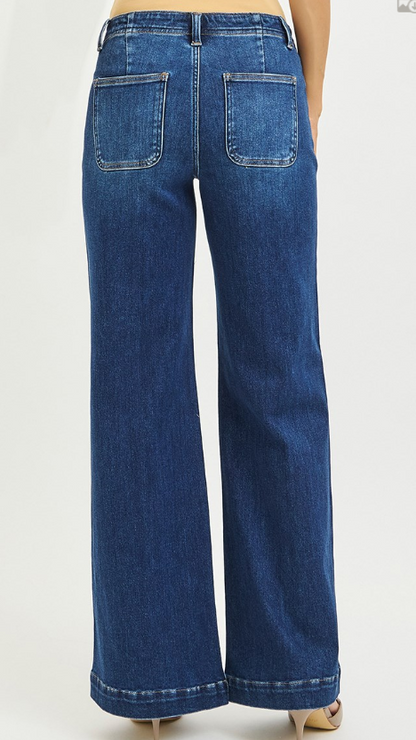 MID RISE WIDE LEG JEANS WITH FRONT SEAM DETAIL  PW21507 DARK