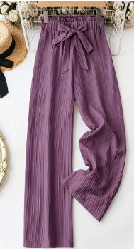 Solid Color Casual Tapered Pants with Tie Waist