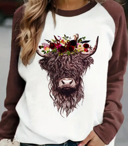 Highlander Cow Print Pullover Sweatshirt,