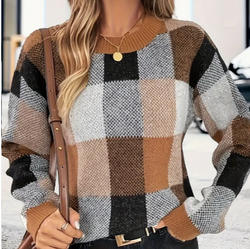 Plaid Crew Neck Pullover Sweater