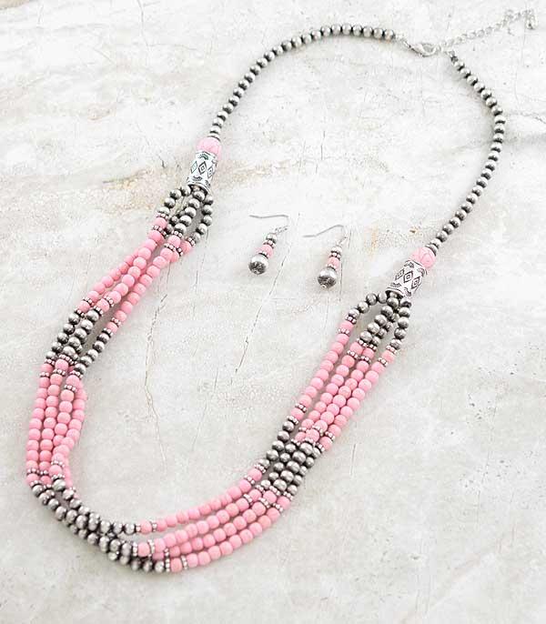 Grey/Pink Bead Necklace and Earrings