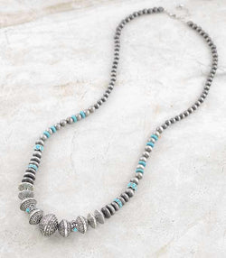 Chunky Turquoise & Grey Beaded Necklace
