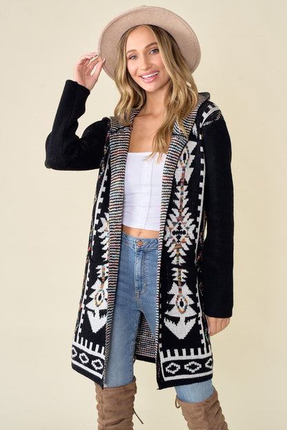 Sweater Hooded cardigan with Aztec Rainbow