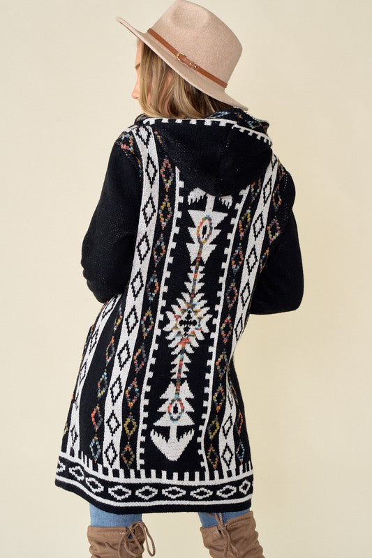 Sweater Hooded cardigan with Aztec Rainbow