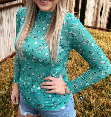 Bandana Babe Mesh Top Turquoise