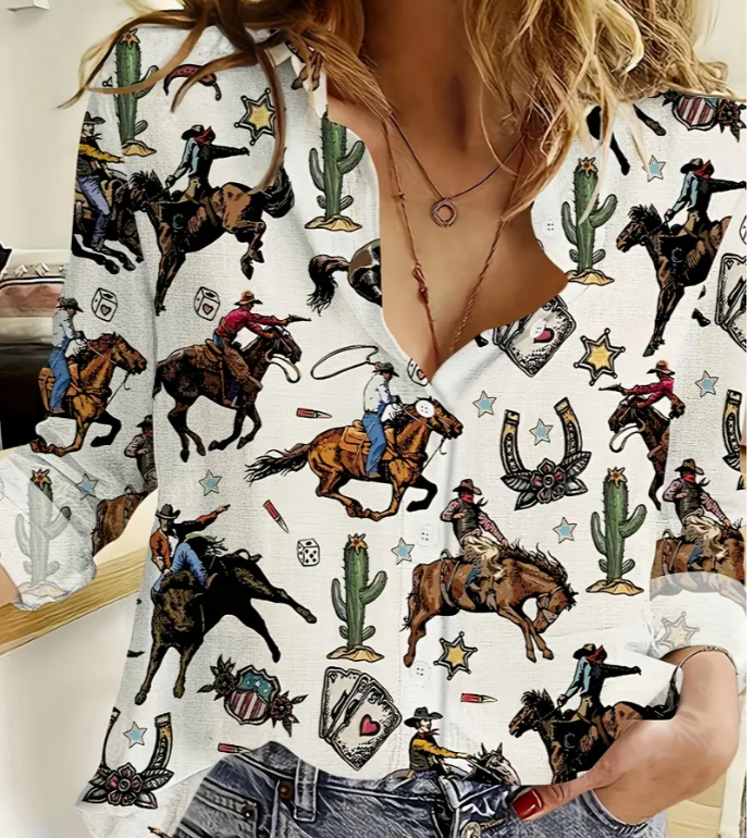 Western Cowgirl Print Blouse