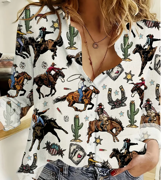 Western Cowgirl Print Blouse
