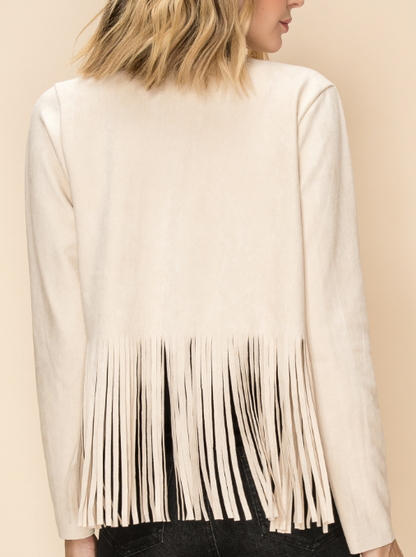 OPEN-FRONT JACKET FEATURING STUD ACCENTS ALONG THE NECKLINE AND FRONT EDGES.