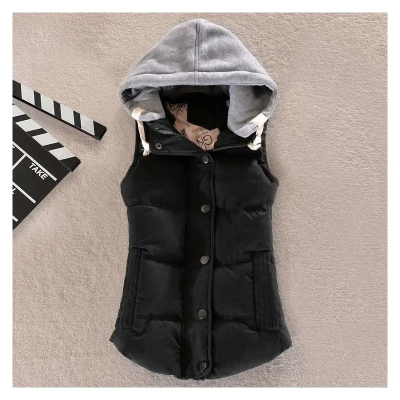 Short Hooded Drawstring Cotton Vest