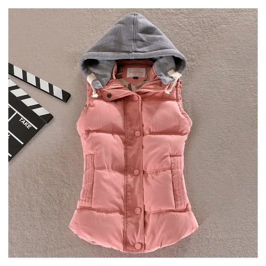 Short Hooded Drawstring Cotton Vest