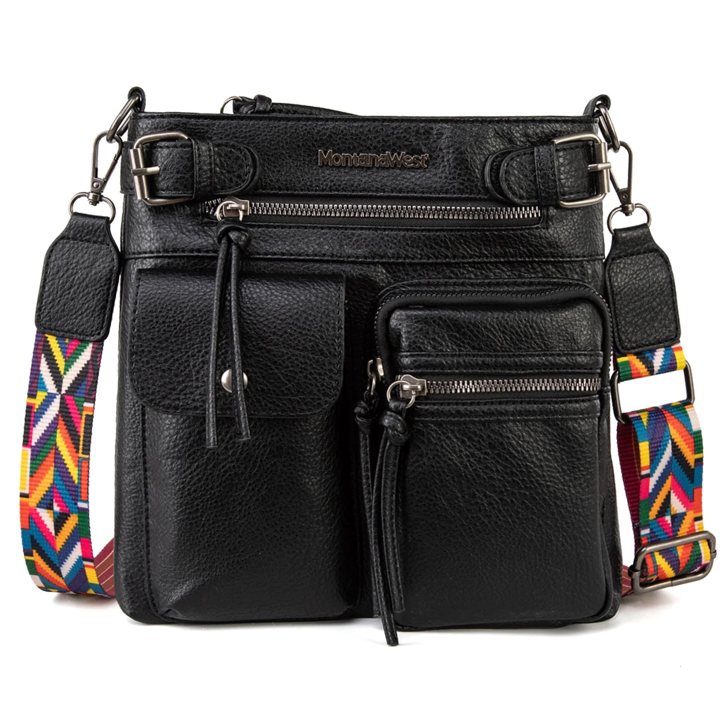 Montana West Multi Pockets Crossbody Bag - Black MWC-100ABK