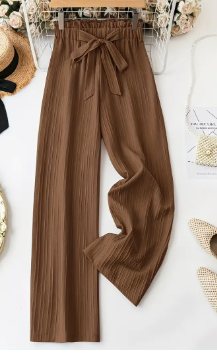 Pleated Pants, Polyester, Casual Solid Color