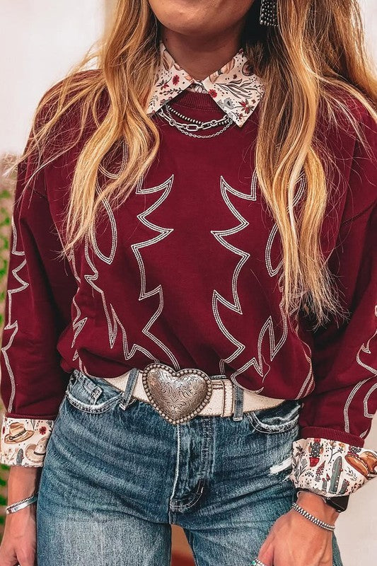Embroidered Western Loose Sweatshirt