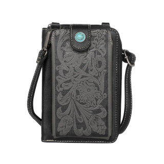 Montana West Western Tooled Phone Case Crossbody Wallet Black