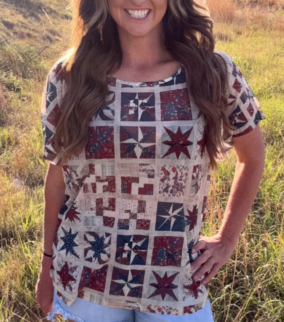 Patchwork Patriot Mesh Top