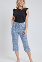 High Rise Linen Capri Pant With Frayed Pocket And Hem