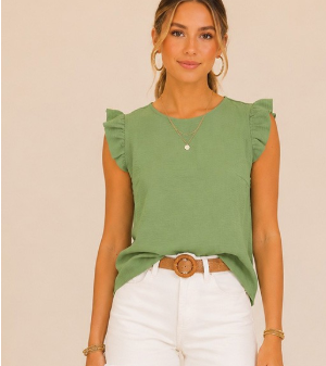 Ruffle Sleeve Button-back Blouse