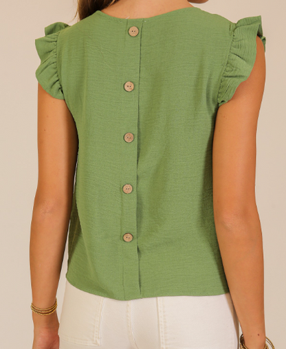Ruffle Sleeve Button-back Blouse
