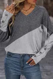 V Neck Colorblock Long Sleeves Top