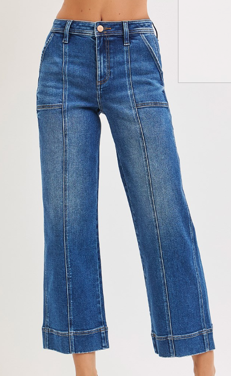Risen High Rise Crop Straight Front Seam Detail Jeans PSC21072