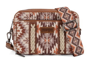 WG2207-3007 Wrangler Southwestern Pattern Dual Sided Print Crossbody Purse With Wallet Compartment