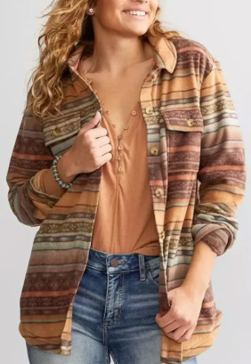 Brown Western Print Fleece Shacket