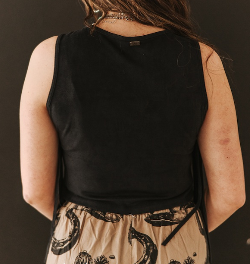 Stretch Suede Fringe Tier Sleeveless Top TO1302-BLK