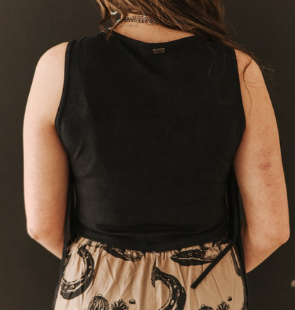 Stretch Suede Fringe Tier Sleeveless Top TO1302-BLK